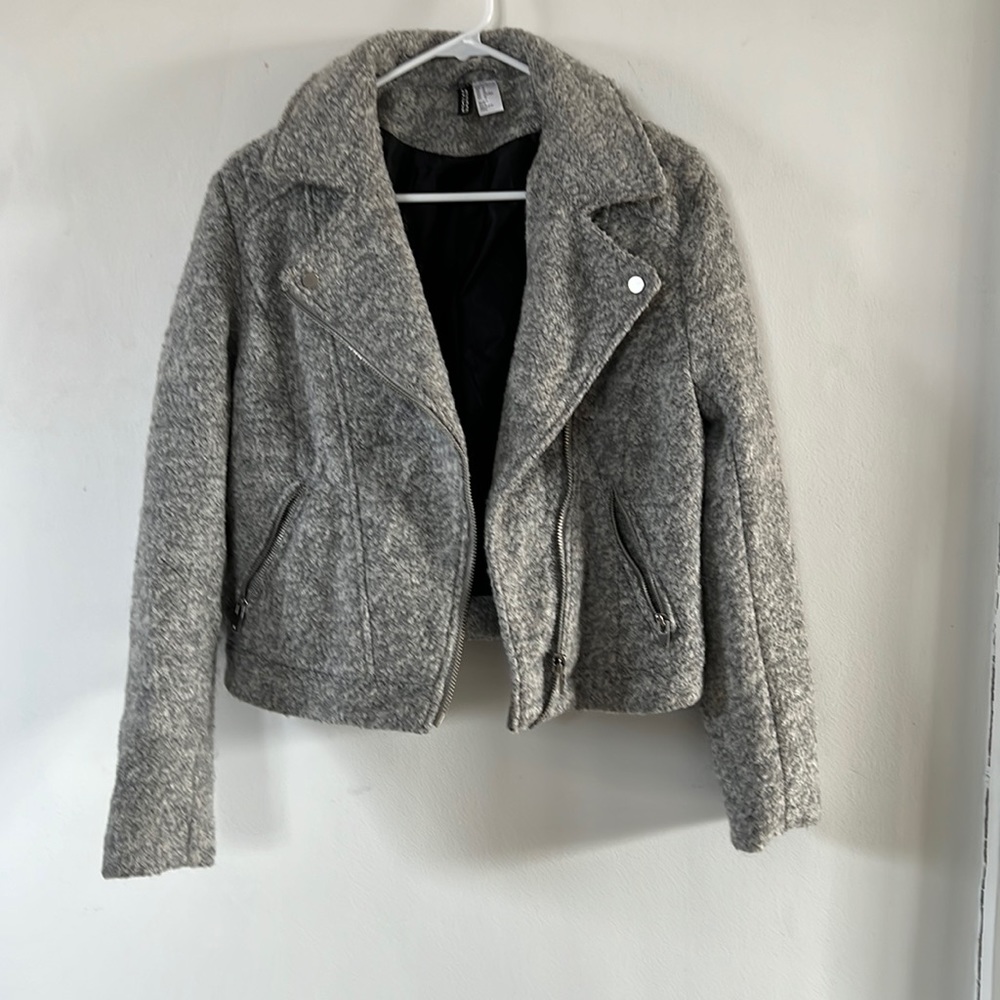 Gray faux motorcycle jacket